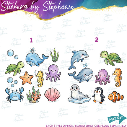 (s02A-415) Ocean Animals Bundle Set Graphic Iron-On Transfer or Sticker