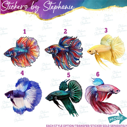 (s02A-418) Betta Fish Illustrated Graphic Iron-On Transfer or Sticker