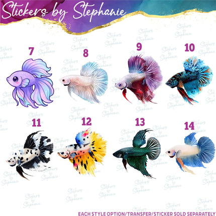 (s02A-418) Betta Fish Illustrated Graphic Iron-On Transfer or Sticker