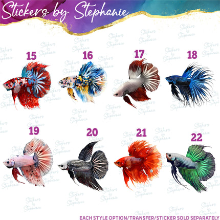 (s02A-418) Betta Fish Illustrated Graphic Iron-On Transfer or Sticker