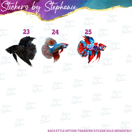 (s02A-418) Betta Fish Illustrated Graphic Iron-On Transfer or Sticker