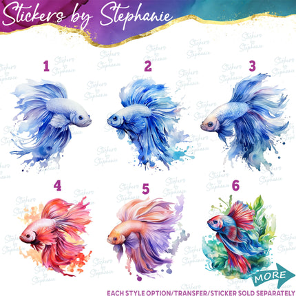 (s02A-419) Betta Fish Watercolor Graphic Iron-On Transfer or Sticker