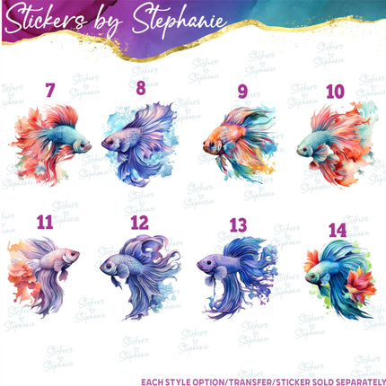 (s02A-419) Betta Fish Watercolor Graphic Iron-On Transfer or Sticker