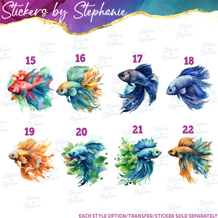 (s02A-419) Betta Fish Watercolor Graphic Iron-On Transfer or Sticker