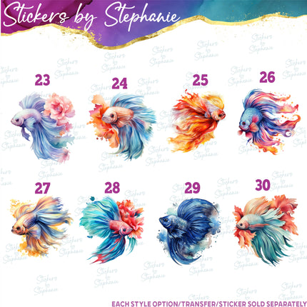 (s02A-419) Betta Fish Watercolor Graphic Iron-On Transfer or Sticker