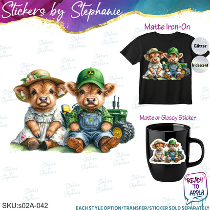 (s02A-042) Boy Girl Kids Cow Farm Iron-On Transfer or Sticker