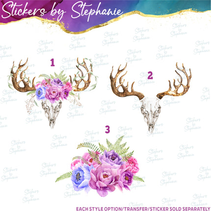 (s02A-047) Cow Skull Flowers Iron-On Transfer or Sticker