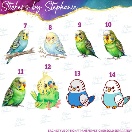 (s02A-004) Parakeet Illustrated Graphic Iron-On Transfer or Sticker
