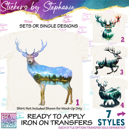 (s02A-051) Double Exposure Deer Buck Iron-On Transfer or Sticker