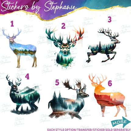 (s02A-051) Double Exposure Deer Buck Iron-On Transfer or Sticker