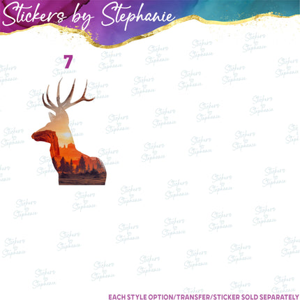 (s02A-051) Double Exposure Deer Buck Iron-On Transfer or Sticker
