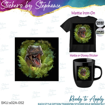 (s02A-052) Dinosaur T-Rex Iron-On Transfer or Sticker