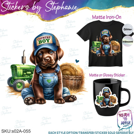 (s02A-055) Chocolate Lab Farm Iron-On Transfer or Sticker