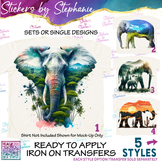 (s02A-063) Double Exposure Elephant Iron-On Transfer or Sticker