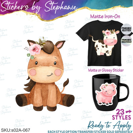 (s02A-067) Baby Farm Animals Iron-On Transfer or Sticker