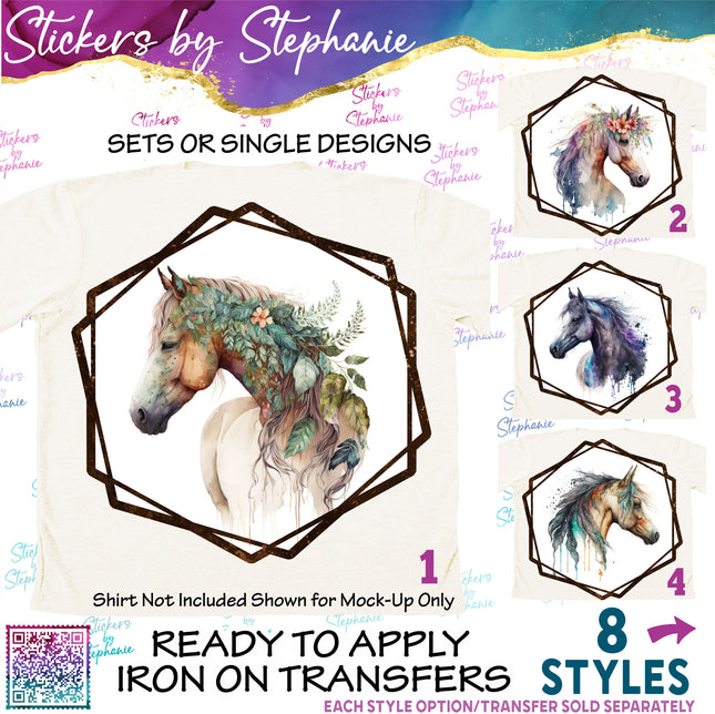 (s02A-075) Boho Horse Head Iron-On Transfer or Sticker