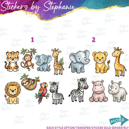 (s02A-096) Safari Animals Bundle Set Graphic Iron-On Transfer or Sticker