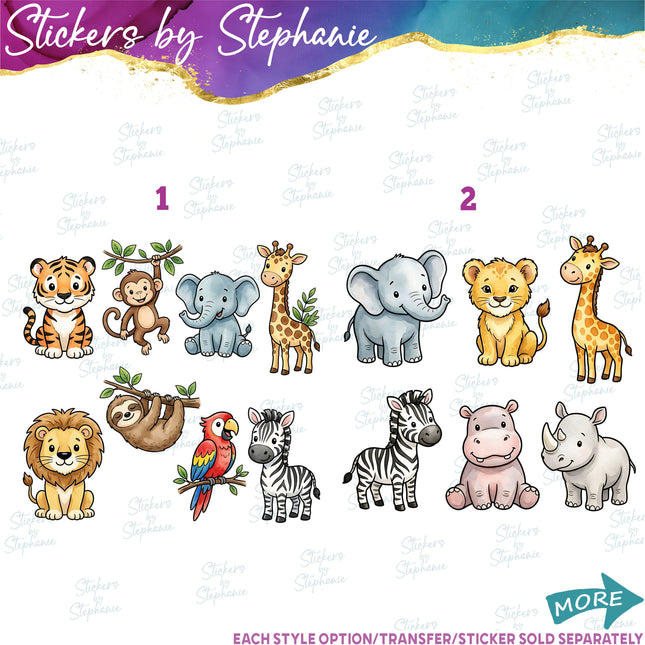 (s02A-096) Safari Animals Bundle Set Graphic Iron-On Transfer or Sticker