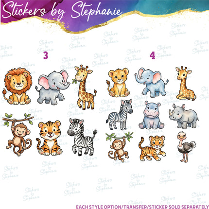 (s02A-096) Safari Animals Bundle Set Graphic Iron-On Transfer or Sticker