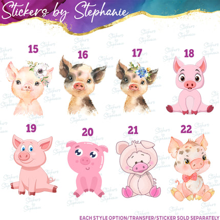 (s02A-098) Cartoon Illustrated Pigs Flowers Iron-On Transfer or Sticker