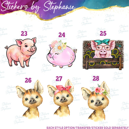 (s02A-098) Cartoon Illustrated Pigs Flowers Iron-On Transfer or Sticker