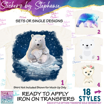 (s02A-099) Polar Bear Illustrated Graphic Iron-On Transfer or Sticker