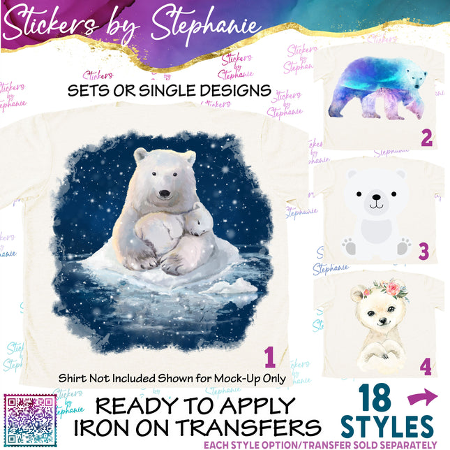 (s02A-099) Polar Bear Illustrated Graphic Iron-On Transfer or Sticker