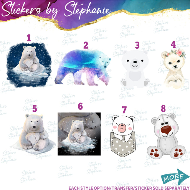 (s02A-099) Polar Bear Illustrated Graphic Iron-On Transfer or Sticker