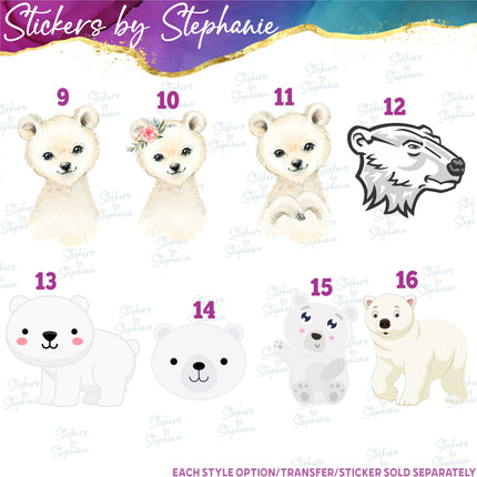 (s02A-099) Polar Bear Illustrated Graphic Iron-On Transfer or Sticker