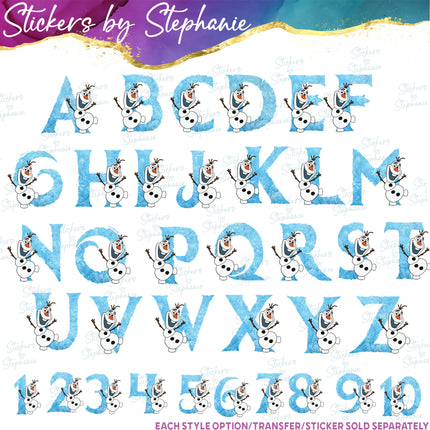 (s02C-010) Frozen Olaf Letters Numbers Graphic Iron-On Transfer or Sticker