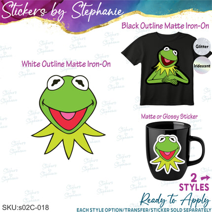 (s02C-018) Kermit the Frog Graphic Iron-On Transfer or Sticker