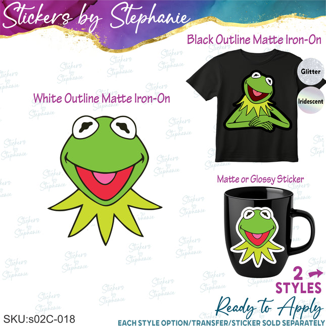 (s02C-018) Kermit the Frog Graphic Iron-On Transfer or Sticker