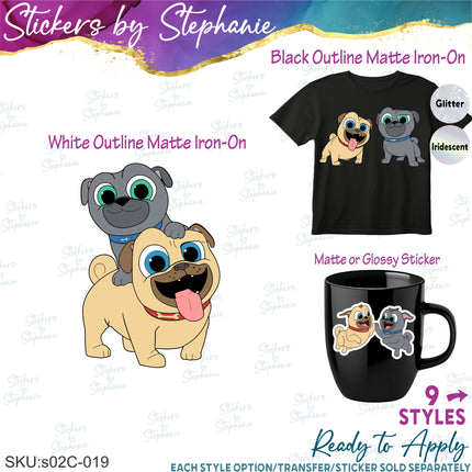 (s02C-019) Puppy Pals Graphic Iron-On Transfer or Sticker