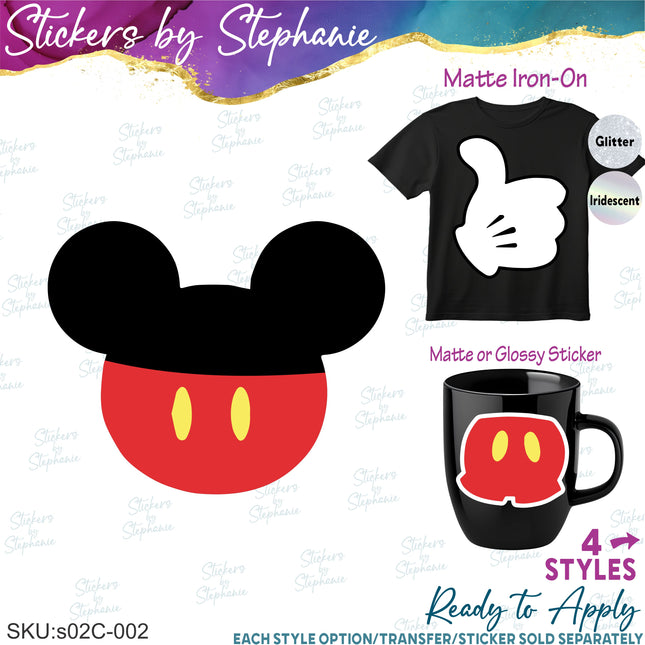(s02C-002) Mickey Mouse Shorts Hand Graphic Iron-On Transfer or Sticker