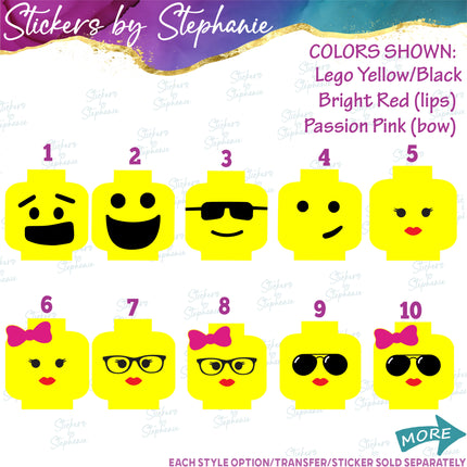 (s01C-020) Lego Minifig Head Graphic Iron-On Transfer or Sticker