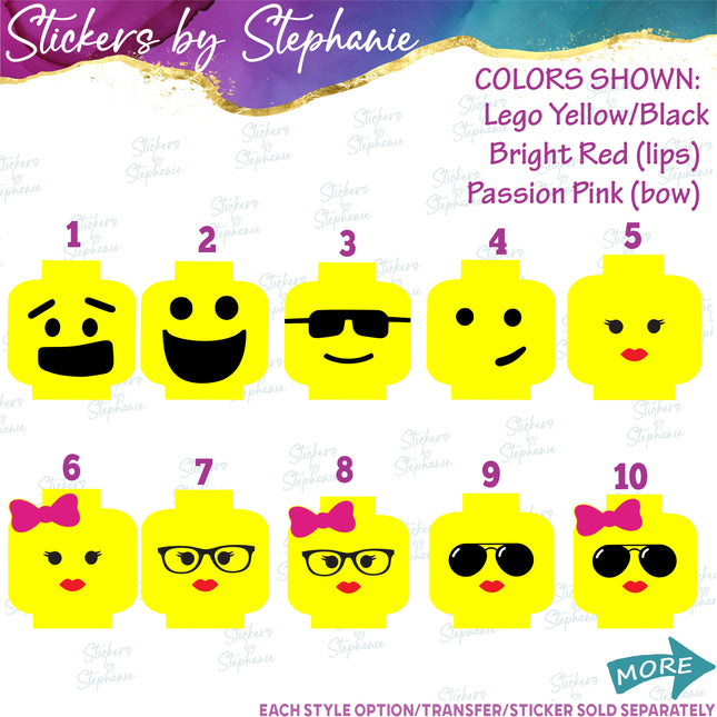 (s02C-020) Lego Minifig Head Graphic Iron-On Transfer or Sticker