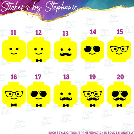 (s01C-020) Lego Minifig Head Graphic Iron-On Transfer or Sticker