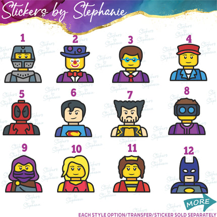(s01C-021) Lego Character Minifig Head Graphic Iron-On Transfer or Sticker