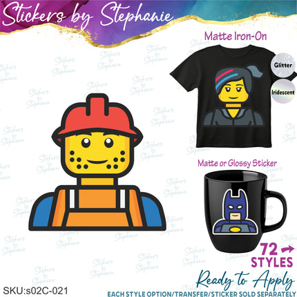 (s01C-021) Lego Character Minifig Head Graphic Iron-On Transfer or Sticker
