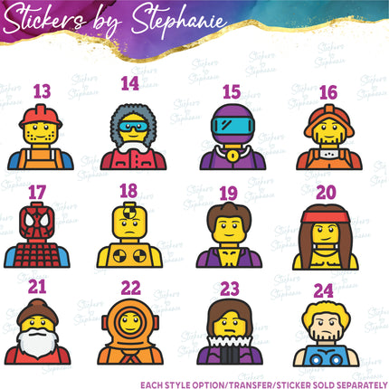 (s01C-021) Lego Character Minifig Head Graphic Iron-On Transfer or Sticker