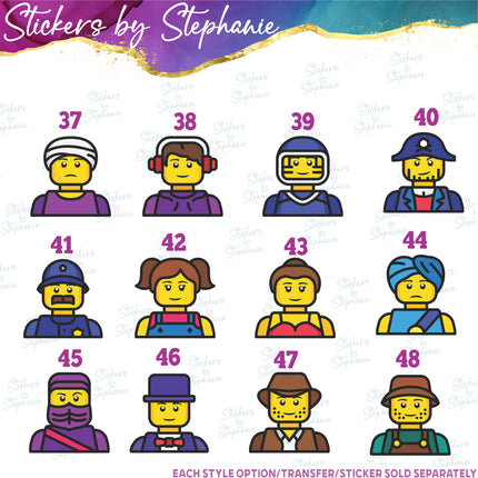 (s01C-021) Lego Character Minifig Head Graphic Iron-On Transfer or Sticker