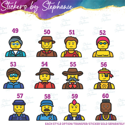 (s01C-021) Lego Character Minifig Head Graphic Iron-On Transfer or Sticker