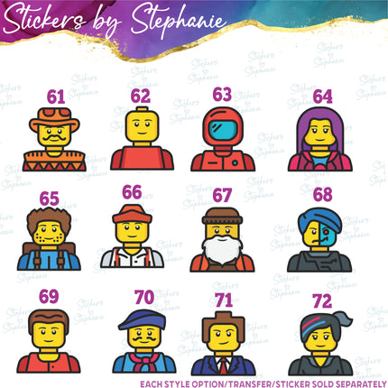 (s01C-021) Lego Character Minifig Head Graphic Iron-On Transfer or Sticker