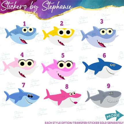 (s02C-022) Baby Shark Graphic Iron-On Transfer or Sticker