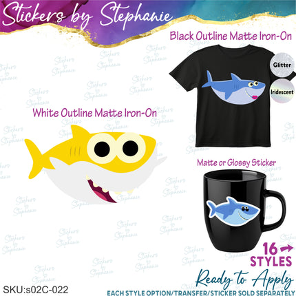 (s02C-022) Baby Shark Graphic Iron-On Transfer or Sticker