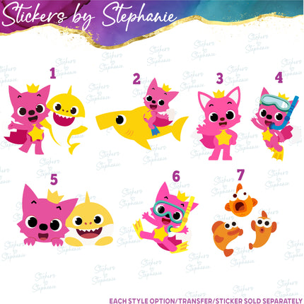 (s02C-023) Baby Shark Pinkfong Graphic Iron-On Transfer or Sticker