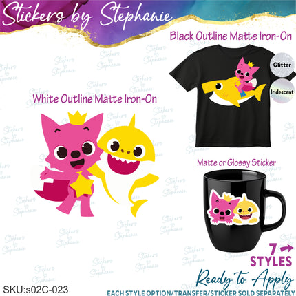 (s02C-023) Baby Shark Pinkfong Graphic Iron-On Transfer or Sticker