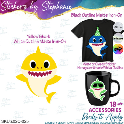 (s02C-025) Baby Shark Graphic Iron-On Transfer or Sticker