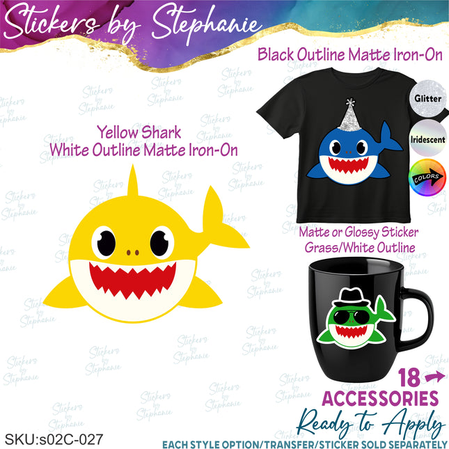 (s02C-027) Baby Shark Graphic Iron-On Transfer or Sticker