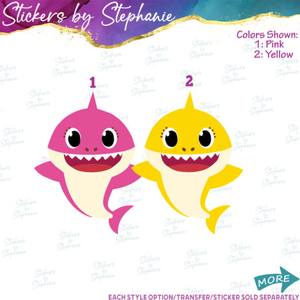 (s02C-029) Baby Shark Family 2 Sharks Graphic Iron-On Transfer or Sticker